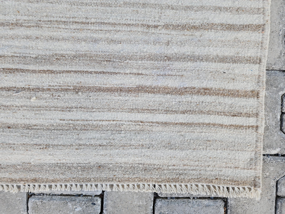 Neutral Turkish Kilim Runner Rug: 2.7x12, Handwoven Wool