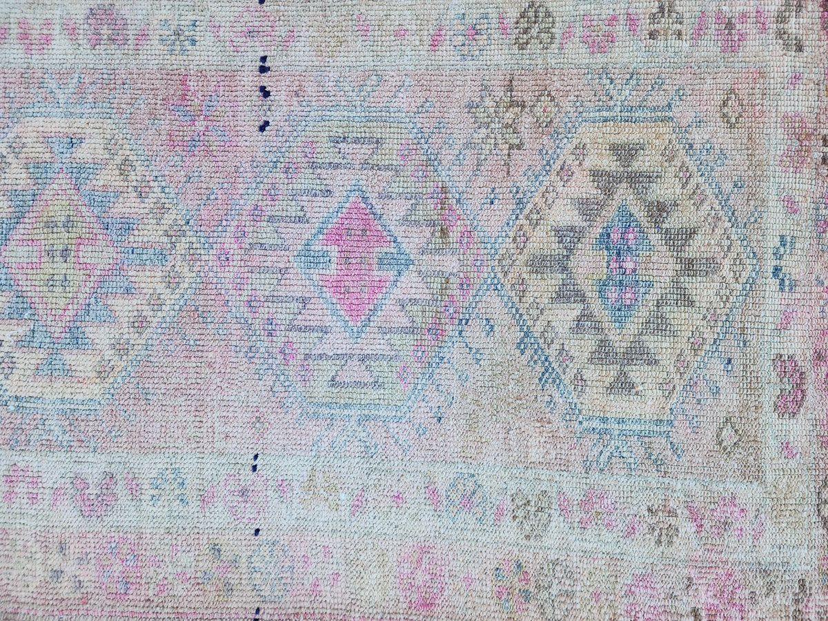 Turkish Runner Rug 2.7x11.2 ft, Soft Wool Pink Color, Hallway Rustic Decor