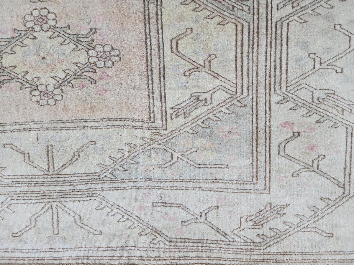 Wool Beige Area Rug 7x9, Turkish Hand Made Carpet, Home Living Room Decor