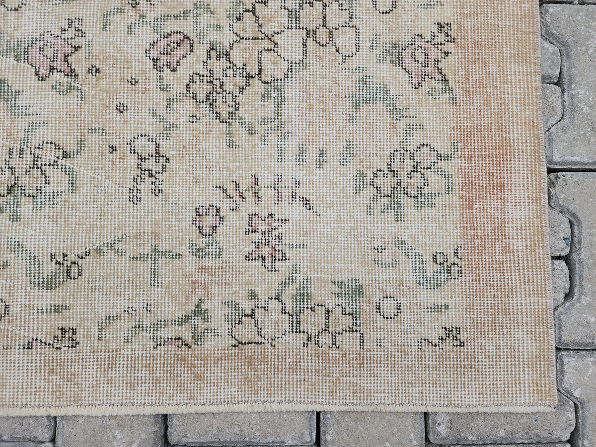 3x6 Vintage Turkish Oushak Rug: Handwoven Wool & Cotton