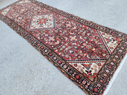 Oriental Boho Runner Rug 3x10: Hand Knotted, Red and White