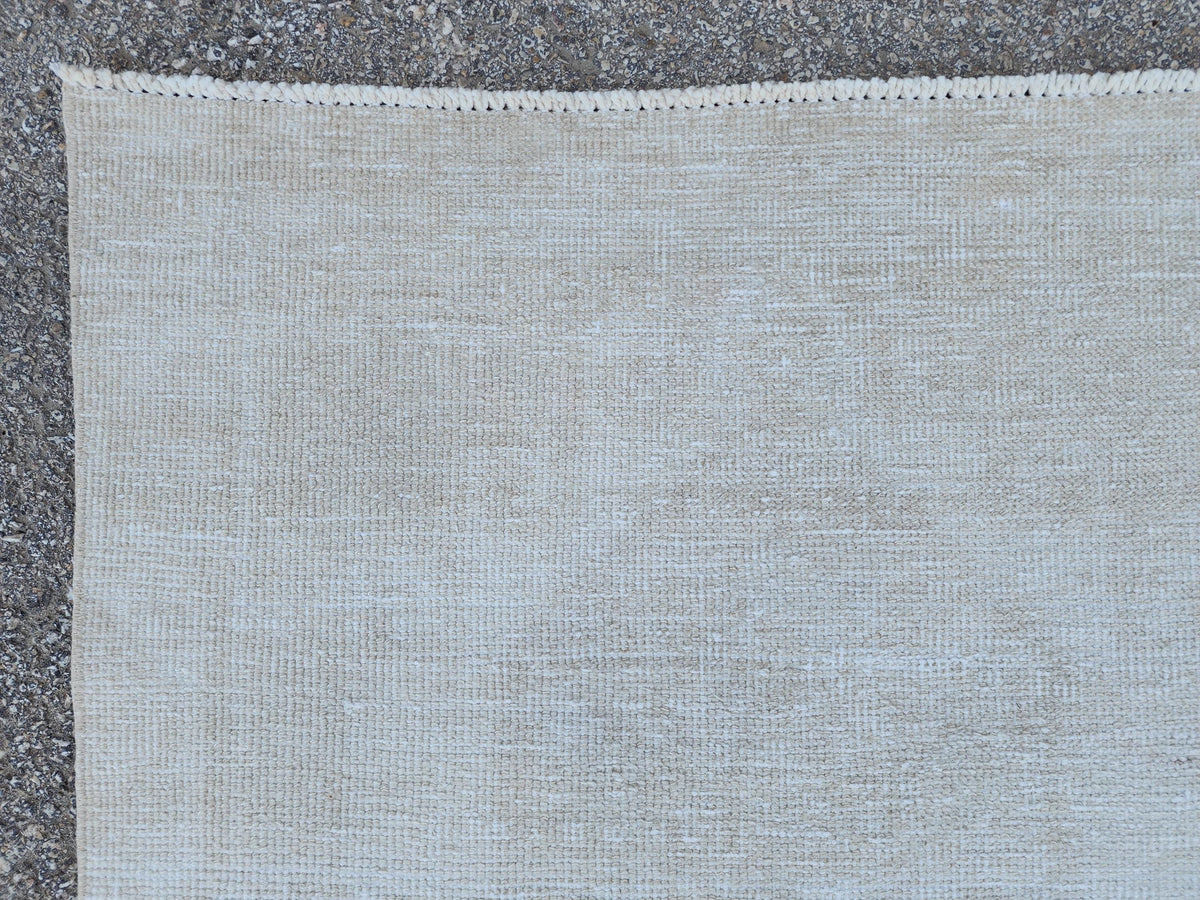Ivory Wool Runner Rug 3x11: Hand Knotted Turkish Up Cycled Wool, Hallway Decor