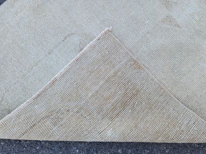Muted Turkish Runner Rug 3x11, Farmhouse Decor, Neutral Hand Knotted Beige and White