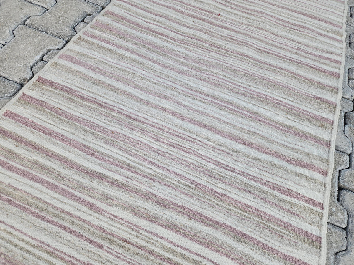 2x11 Hand Knotted Turkish Kilim Runner Rug: Neutral Farmhouse Decor