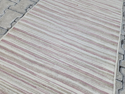 2x11 Hand Knotted Turkish Kilim Runner Rug: Neutral Farmhouse Decor