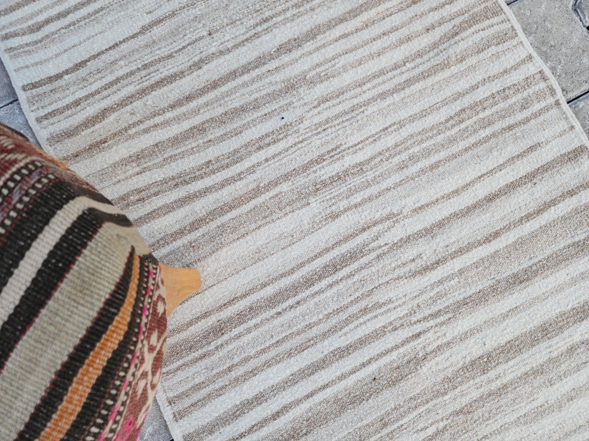 2x11 Handwoven Turkish Kilim Runner Rug: Neutral Wool Farmhouse Rug
