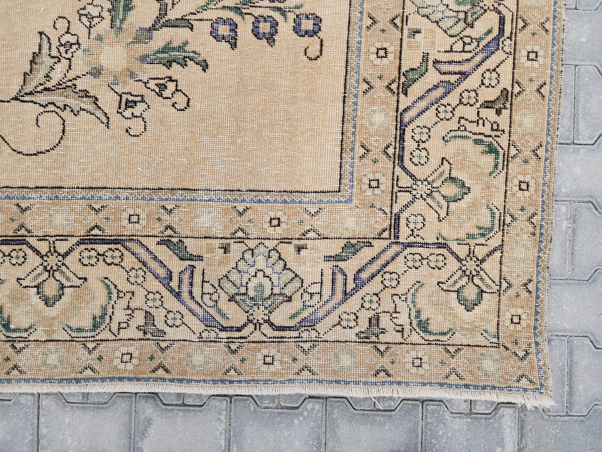 Vintage Oushak Rug 9x12: Hand-Knotted Turkish Wool Area Rug