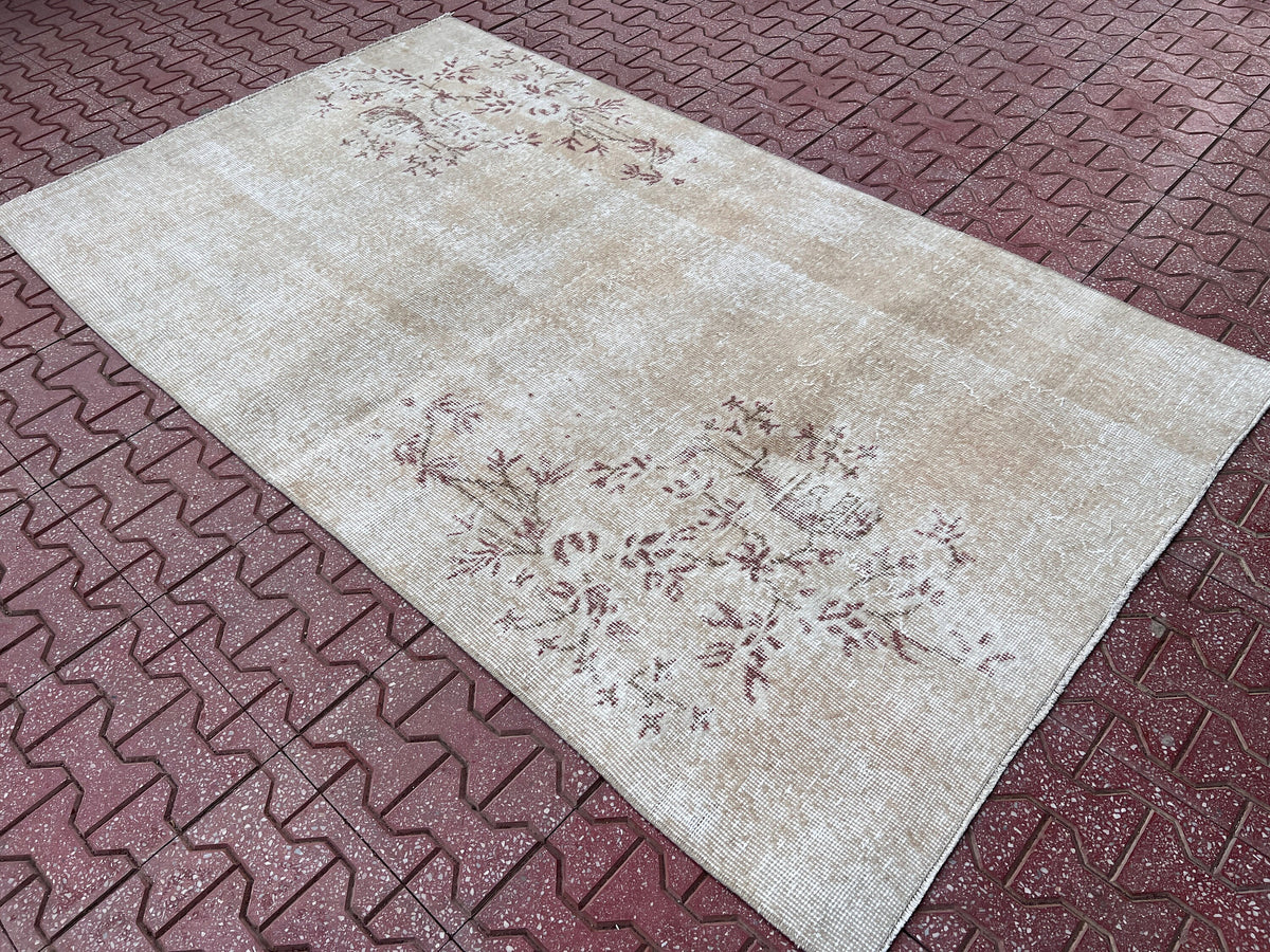 Handwoven Turkish Oushak Rug 3x6: Wool & Cotton Blend