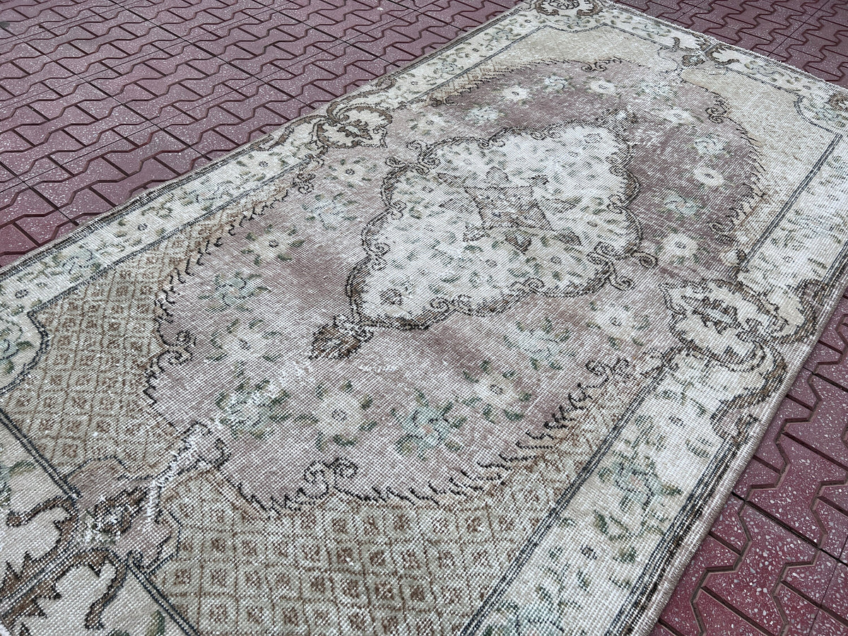Handwoven Turkish Oushak Rug 4x7: Wool & Cotton Bohemian Rug