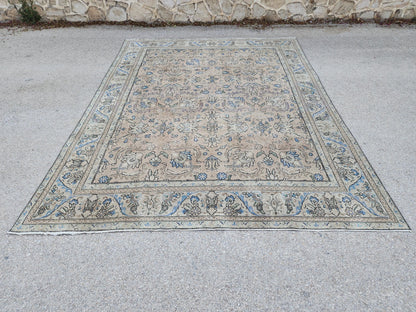 Oversized Brown Wool Oriental Rug 9x13: Hand-Knotted Farmhouse Style