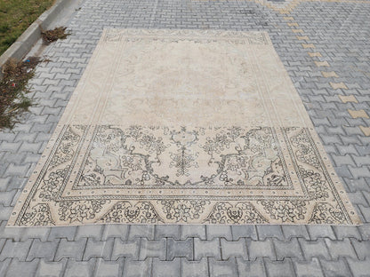 9×12  Vintage Wool Rug : Rustic Abraj  Hand-Woven, Neutral and Beige
