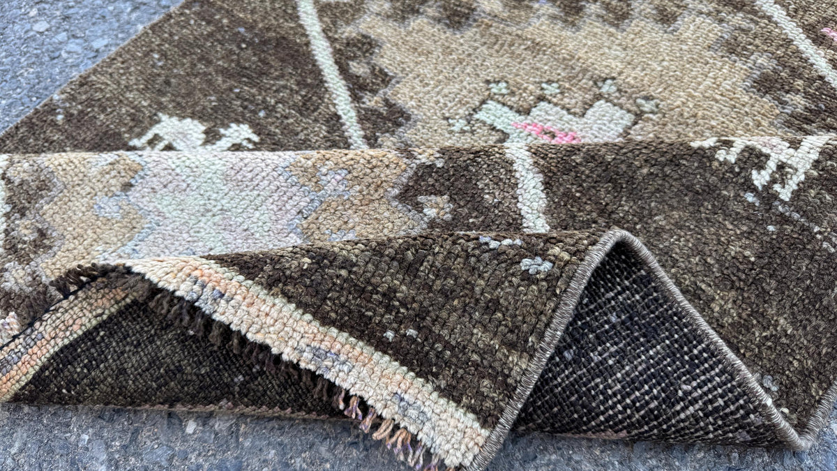 2x11 Wool Runner Rug, Hand Knotted Rustic Decor, Oriental Up Cycled Wool
