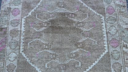 4x8 Kars Wool Runner Rug, Hand Knotted Rustic Decor, Beige and Brown