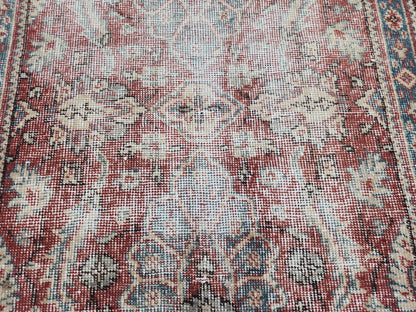 Antique Runner Rug 3x11.5 ft, Turkish Oushak Wool Carpet Faded Red Rug For Living Room Decor