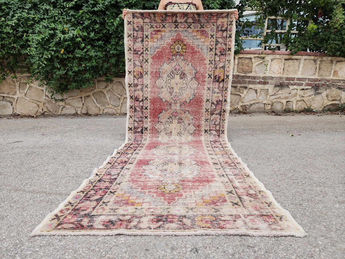 3x8 Vintage Boho Runner Rug, Anatolian Boho Carpet, Kitchen Vintage Hand Made Carpet
