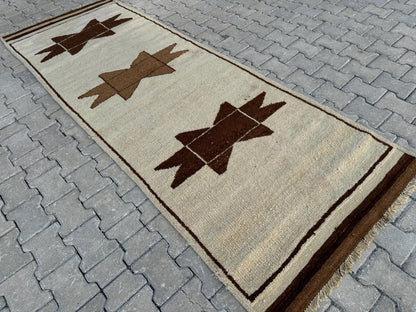 3x9 Vintage Turkish Herki Runner Rug: Handwoven Wool Hallway Rug
