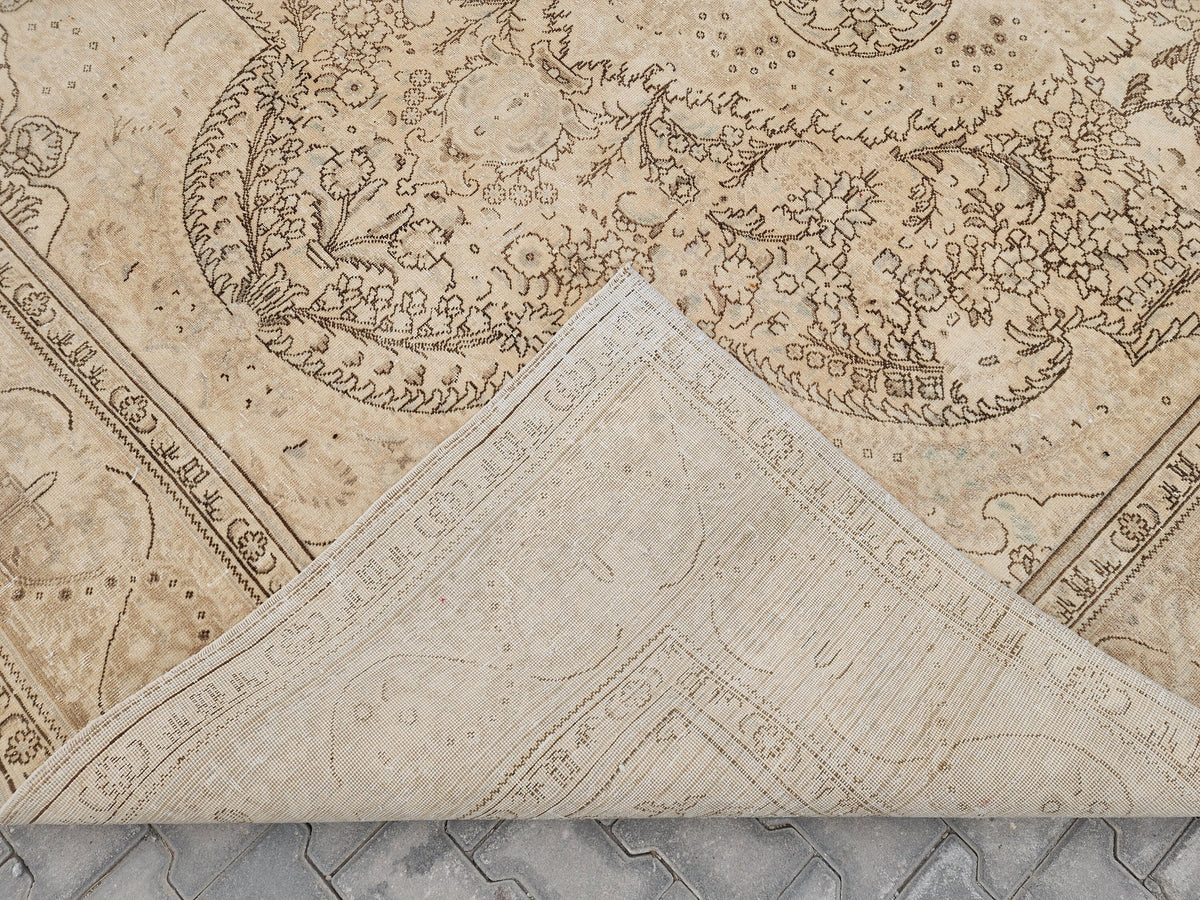 9x12 Vintage Turkish Oushak Rug: Hand Knotted Wool, Gray Cream