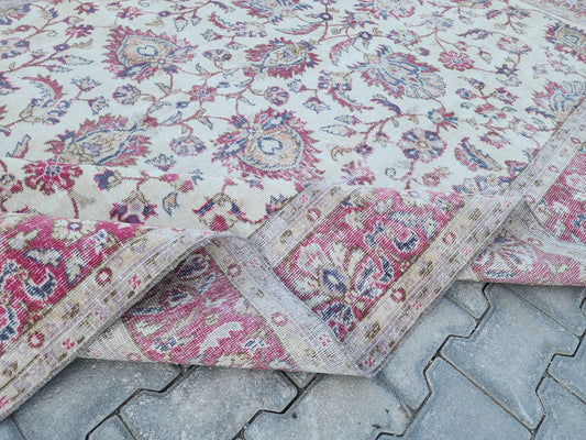 Vintage Turkish Oushak Rug 6x10: Red Floral Oriental Carpet, Home Living Room Decor