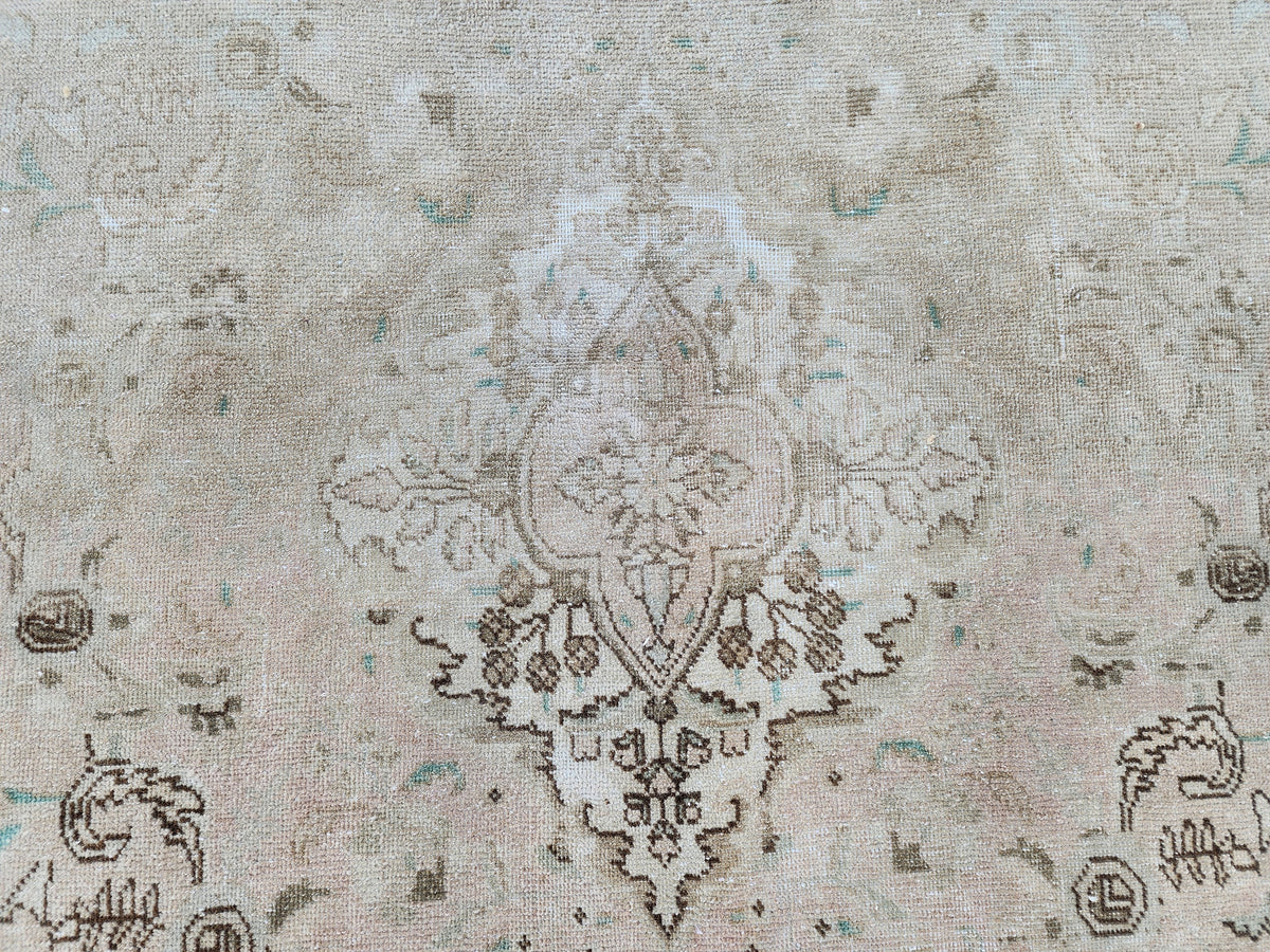 Hand Knotted Wool Area Rug 10x13: Beige Bohemian Patterned Rug