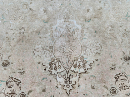 Hand Knotted Wool Area Rug 10x13: Beige Bohemian Patterned Rug
