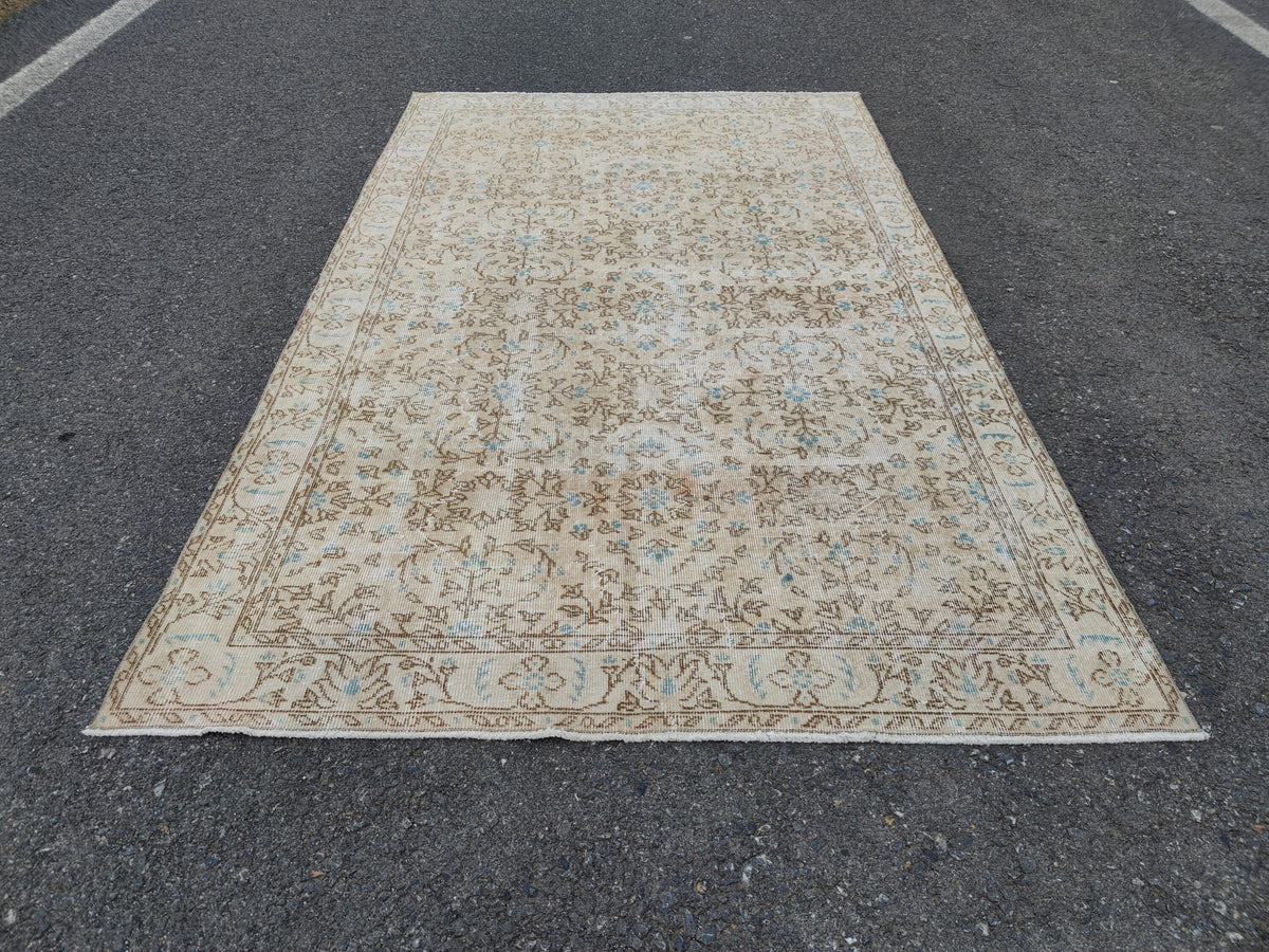 Handwoven Turkish Oushak Rug 5x8: Wool & Cotton Bohemian Rug