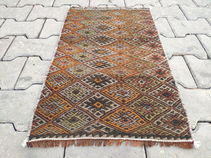 Handmade Small Kilim Rug: Authentic Loom Rug (1.41x2.30 ft)