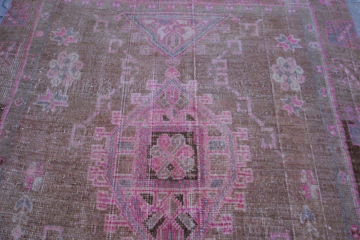 Vintage Kars Rug 4.6x10.6: Brown & Pink Hand-Knotted Turkish Wool Rug