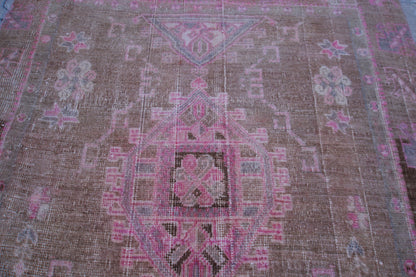 Vintage Kars Rug 4.6x10.6: Brown & Pink Hand-Knotted Turkish Wool Rug