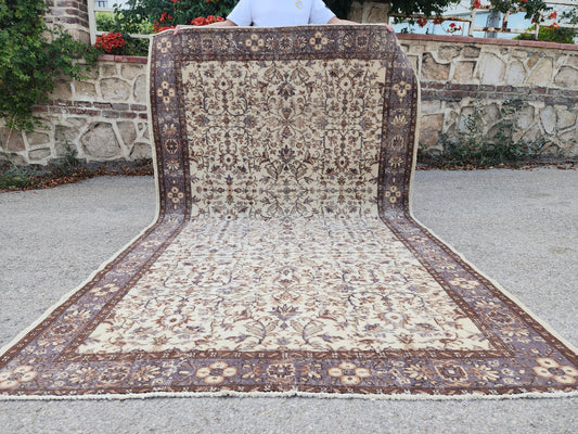 5x9 Vintage Turkish Rug, Hand Knotted Neutral Wool, Rustic Farmhouse Decor