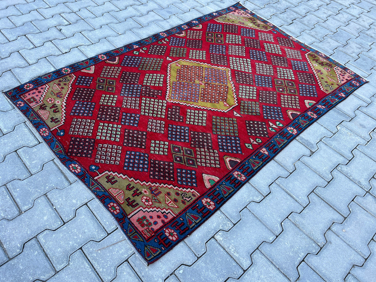4x6 Vintage Oushak Rug: Handmade Turkish Small Rug