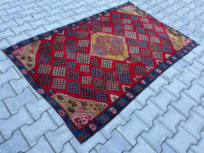 4x6 Vintage Oushak Rug: Handmade Turkish Small Rug