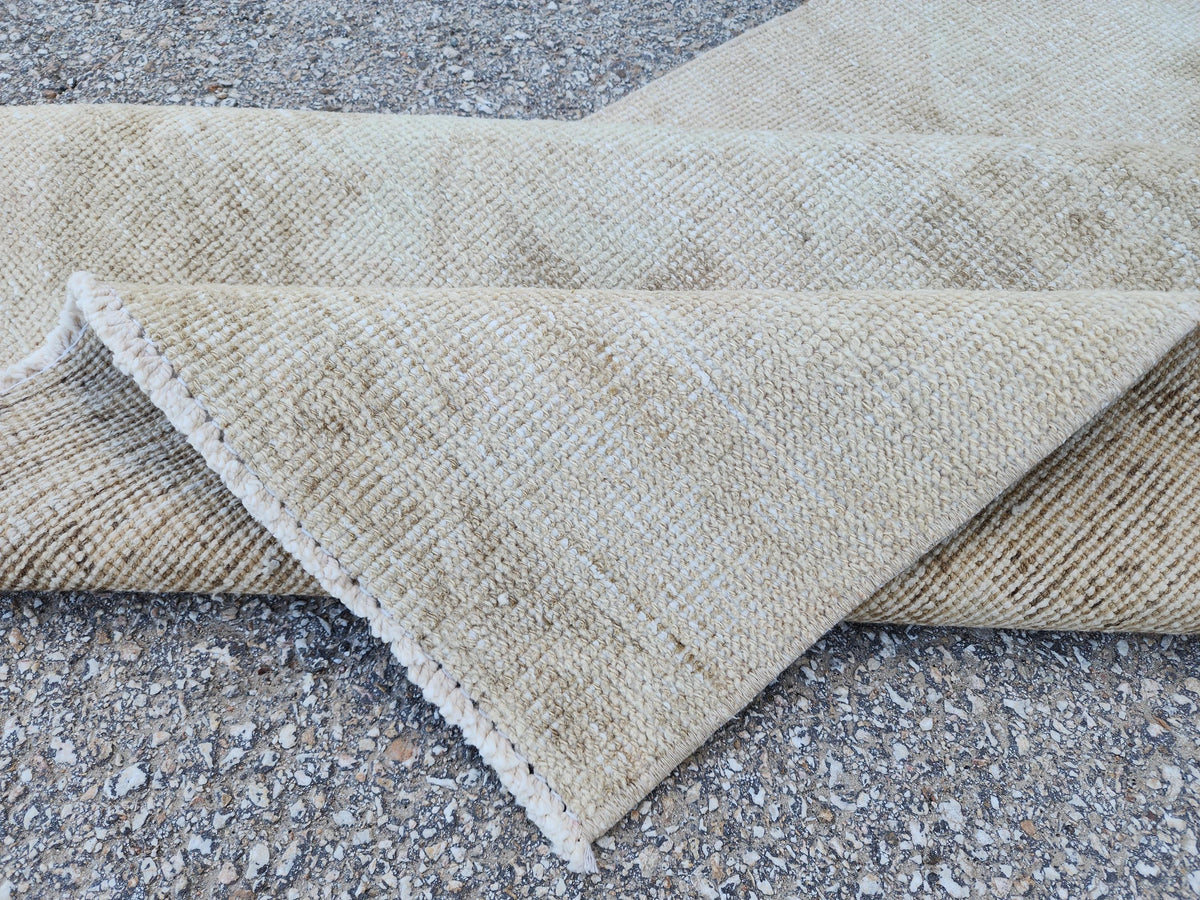 Beige Wool Runner Rug 3x12: Handmade Oriental Farmhouse Decor