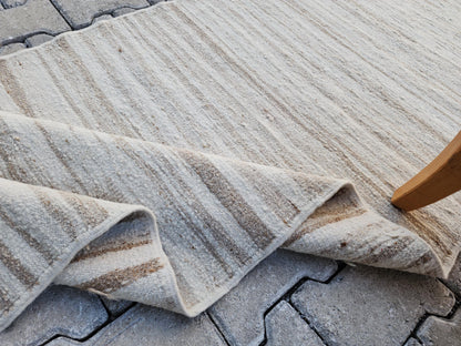 2.7x11 Vintage Turkish Kilim Rug: Neutral Handwoven Wool Hallway Runner