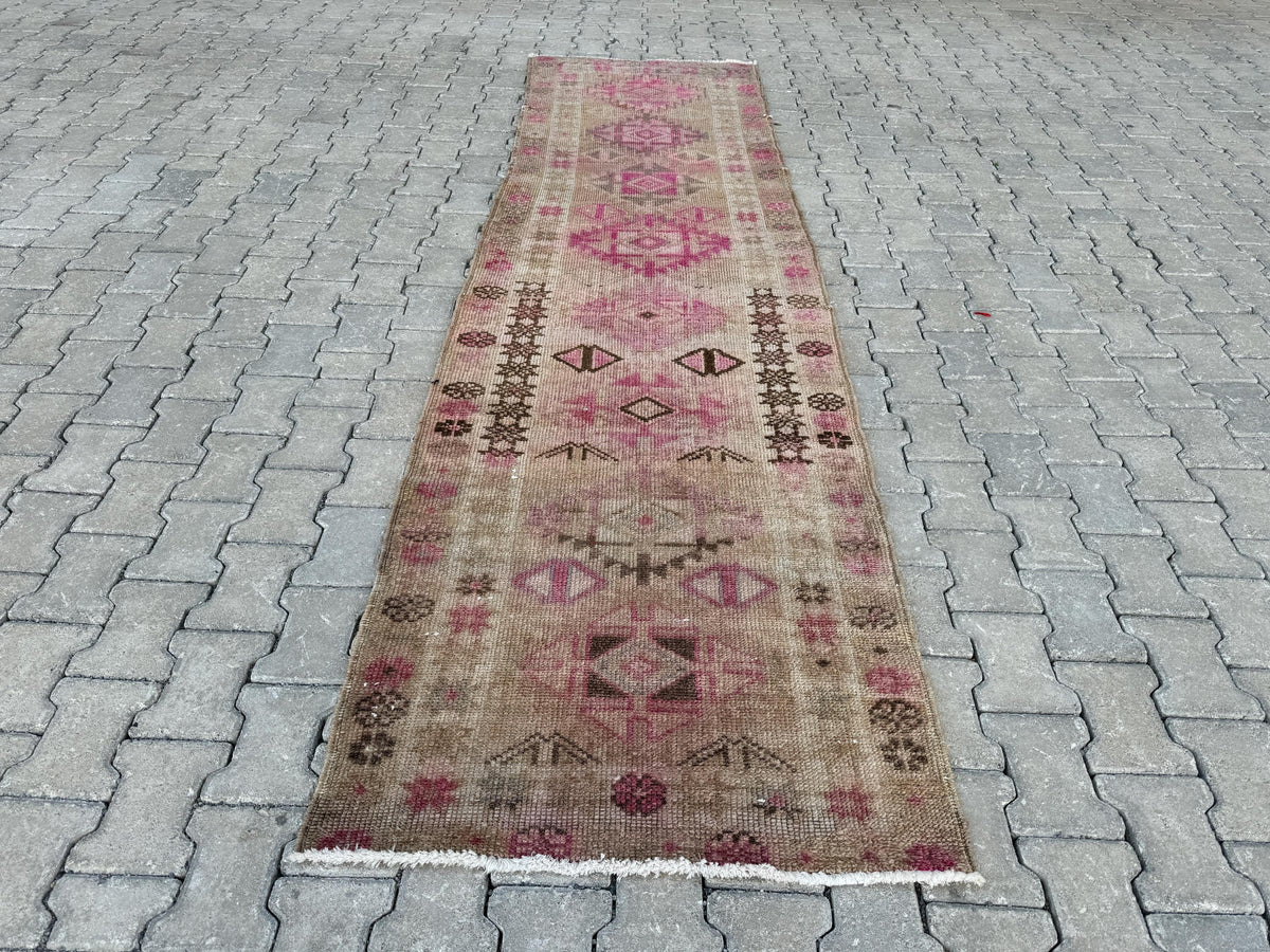 3x11 Handwoven Turkish Wool Runner Rug: Hallway, Bohemian Decor