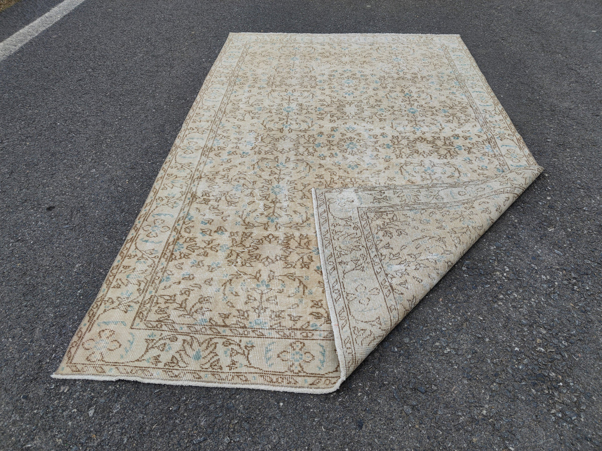 Handwoven Turkish Oushak Rug 5x8: Wool & Cotton Bohemian Rug