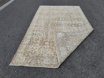Handwoven Turkish Oushak Rug 5x8: Wool & Cotton Bohemian Rug