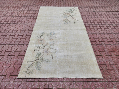 Handwoven Wool Oushak Rug 4x6: Green & Neutral Turkish Design