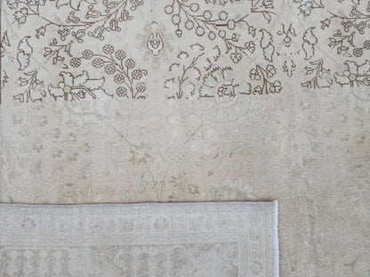 9x12 Neutral Wool Vintage Rug, Hand Knotted, Floral Persian Design