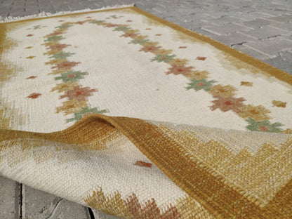 Eclectic Kilim Rug 3x6: Beige Turkish Handmade Rug