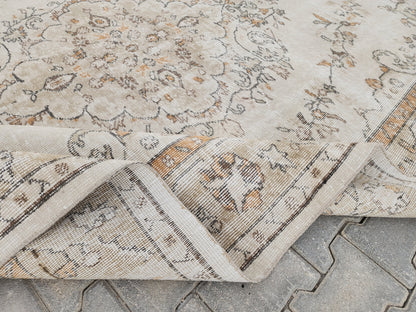 Turkish Rug 6x9, Neutral Medallion Hand Made, Living Room Area Decor