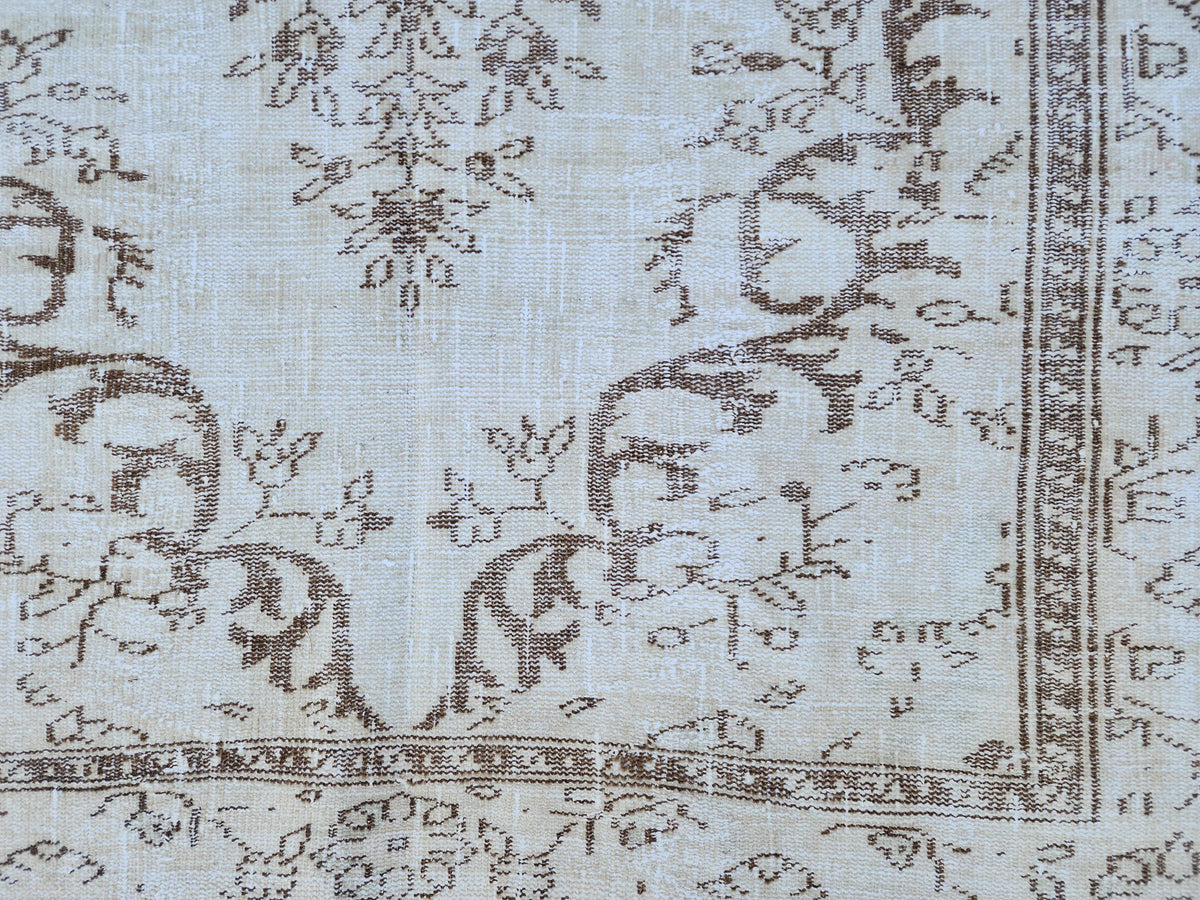 6x9 Turkish Area Rug, White and Brown Hand Knotted, Living Room Rustic Decor