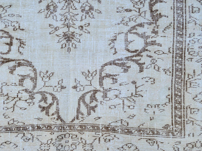 6x9 Turkish Area Rug, White and Brown Hand Knotted, Living Room Rustic Decor