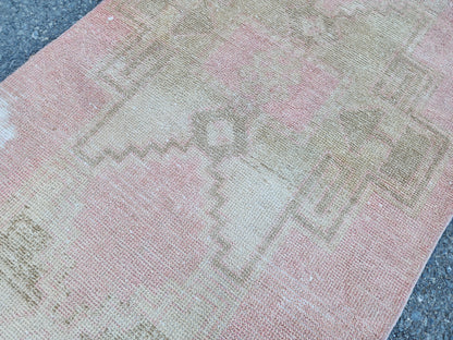 Neutral Runner Rug 2.7x13.7 ft, Stair Wool Runner Rug, Powder Pink Hand Made Decor