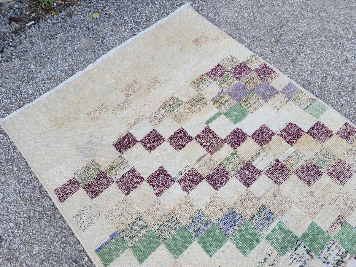 2x7 Turkish Runner Rug: Geometric Farmhouse Hallway Decor, Eco Friendly