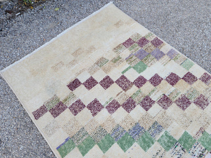 2x7 Turkish Runner Rug: Geometric Farmhouse Hallway Decor, Eco Friendly