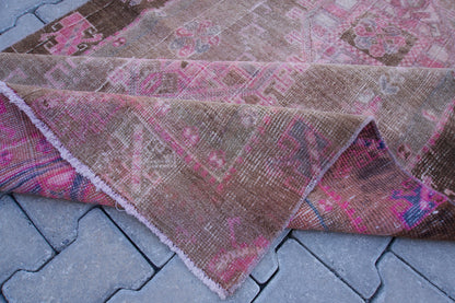 Vintage Kars Rug 4.6x10.6: Brown & Pink Hand-Knotted Turkish Wool Rug