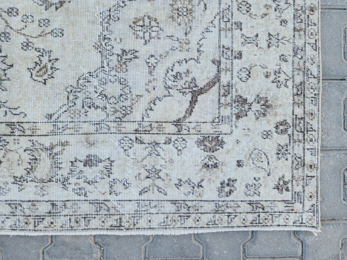 6x9 Oushak Wool Rug: Blue Turkish Vintage Area Rug