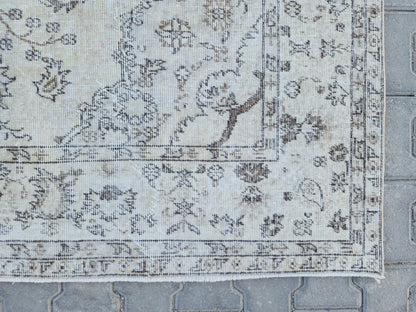 6x9 Oushak Wool Rug: Blue Turkish Vintage Area Rug
