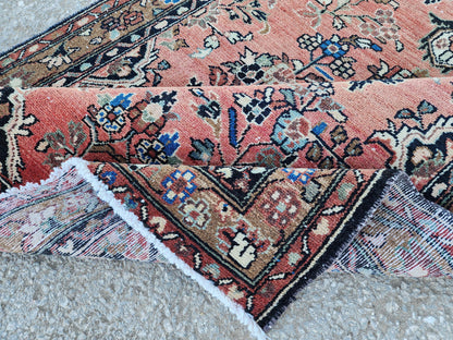 Vintage Boho Runner Rug 3x9: Hand Knotted, Red and Black