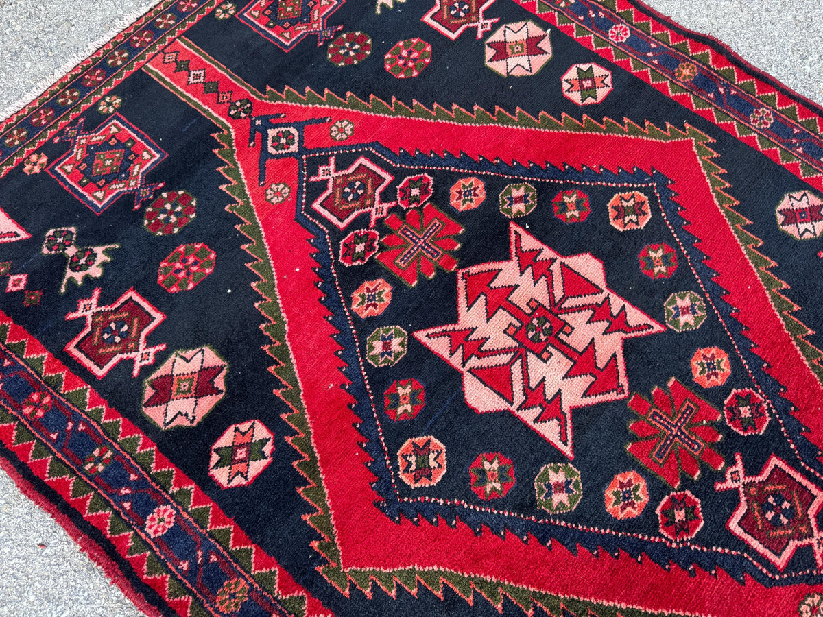 Hand Knotted Turkish Runner Rug 4x10: Oriental Red Entryway Rug